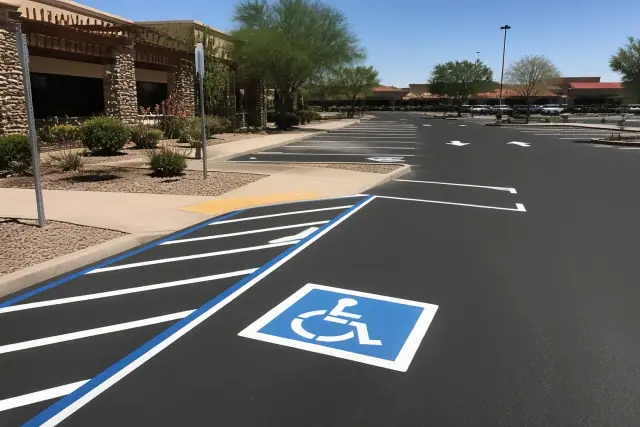 ADA-compliant parking lot striping and directional arrows at a retail center in Tempe, AZ.
