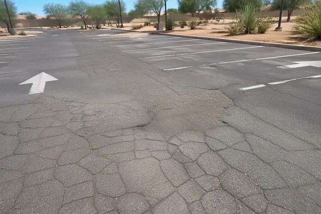 Alligator cracking and soft subgrade on a paved parking lot in Tempe, AZ.