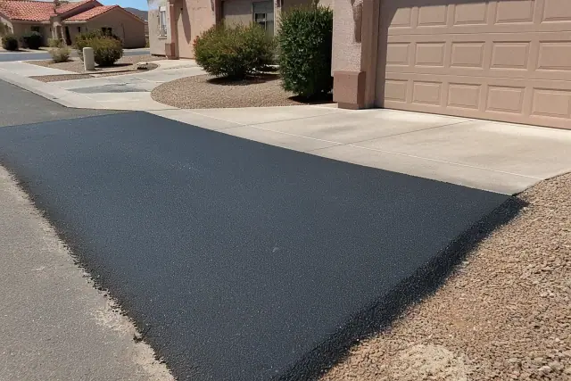 Newly installed asphalt driveway at a residential home in Glendale, AZ.