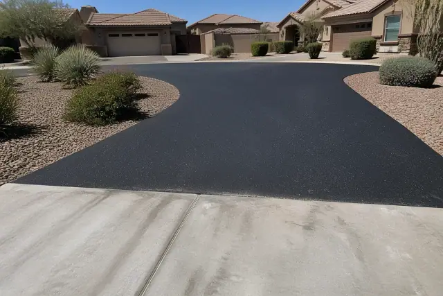 Newly installed asphalt residential driveway at a home in Queen Creek, AZ.