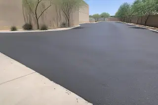 Freshly paved asphalt loading zone with smooth texture and crisp edges at a commercial property in Tempe, AZ.