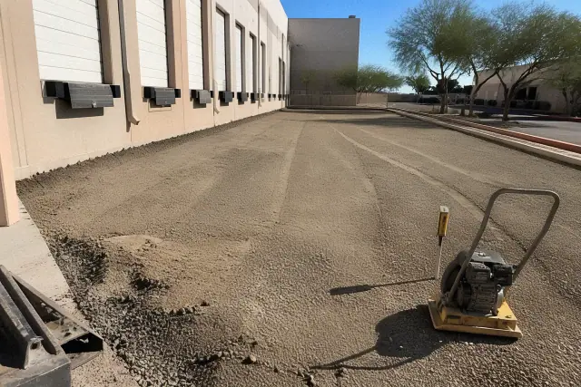 Base preparation and grade correction for an asphalt loading dock in Tempe, AZ.