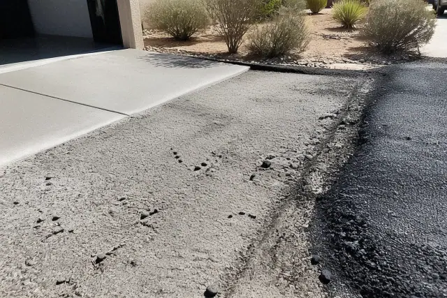 Milled asphalt transition between a garage slab and a new driveway in Scottsdale, AZ.