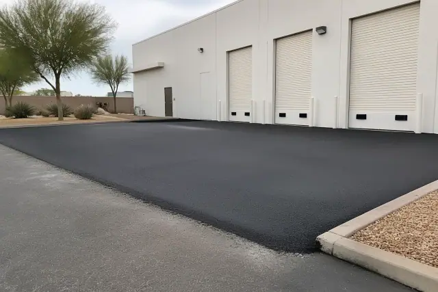 Completed asphalt repair at an industrial loading dock in Tempe, AZ.
