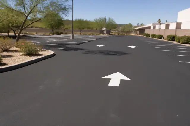 Parking lot directional arrows and traffic markings on pavement in Tempe, AZ.
