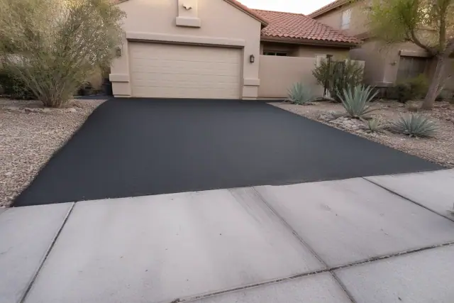 New asphalt driveway transition at a residential home in Chandler, AZ.