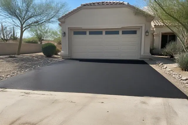 New asphalt driveway transition at a residential home in Peoria, AZ.