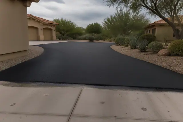 New asphalt driveway transition at a residential home in Scottsdale, AZ.