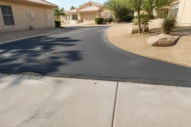 Cracked asphalt driveway edge after water intrusion at a residential property in Tempe, AZ.