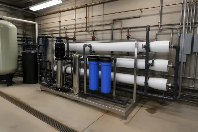 New reverse osmosis filter and membrane system installed in a mechanical room in Tempe, AZ.