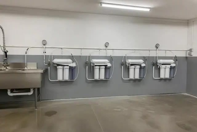 A finished reverse osmosis installation inside a commercial mechanical room in Tempe, Arizona in Tempe, AZ.