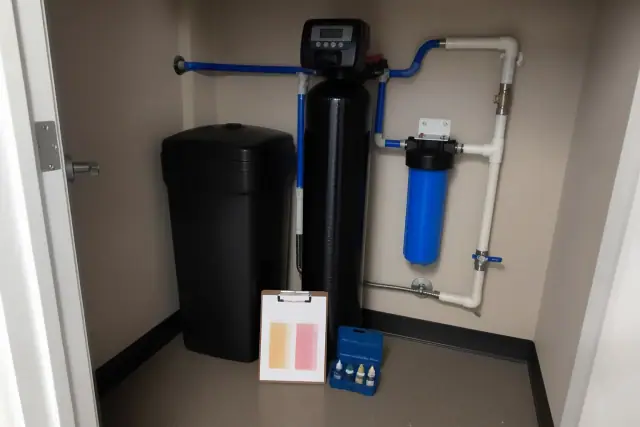 Water softener and filtration system installed in a utility closet in Surprise, AZ.