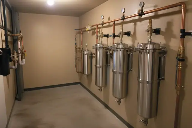 Industrial water filtration system installed in a mechanical closet in Tempe, AZ.
