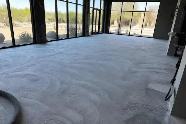 Sanded concrete floor in a Catalina Foothills, AZ showroom prepared for an epoxy installation.