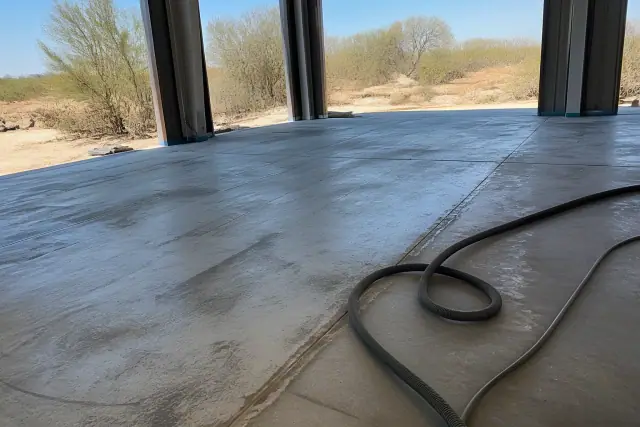 Concrete floor surface preparation for epoxy coating at an industrial jobsite in Tucson, AZ.