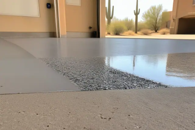A close-up of epoxy, flake, and polyaspartic floor samples in a residential garage in Tucson, AZ.