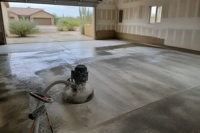 Diamond grinding an oil-stained concrete garage floor in Tucson, AZ.