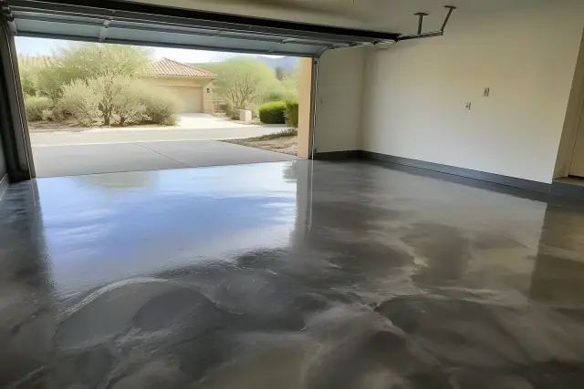 Metallic epoxy garage floor in a residential home in Green Valley, AZ.