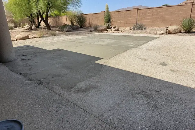 Concrete patio surface preparation for polyaspartic coating at a home in Tucson, AZ.