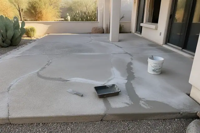 Structural concrete repair and surface leveling on a backyard patio in Catalina Foothills, AZ.