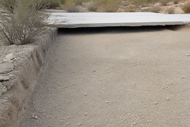 Compacted caliche subgrade and gravel base for a reinforced concrete slab at a construction site in Tucson, AZ.