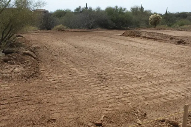 Compacted soil and leveled ground for a concrete foundation project in Tucson, AZ.