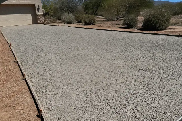 Gravel base spread over a leveled driveway subgrade in Sahuarita, AZ.