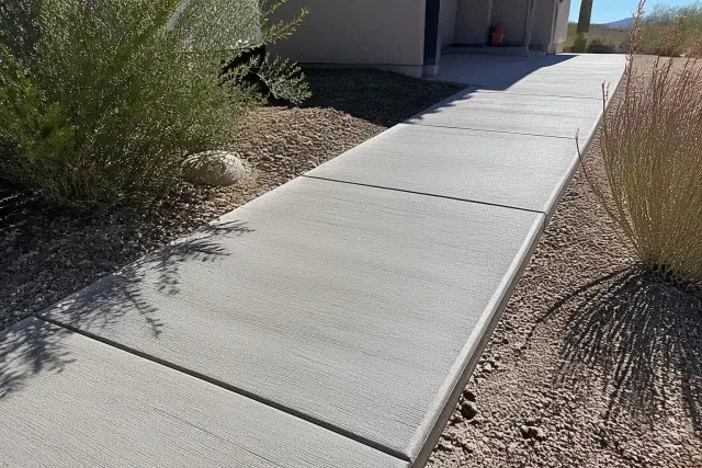 Standard broom-finished concrete sidewalk with desert landscaping in Tucson, AZ.